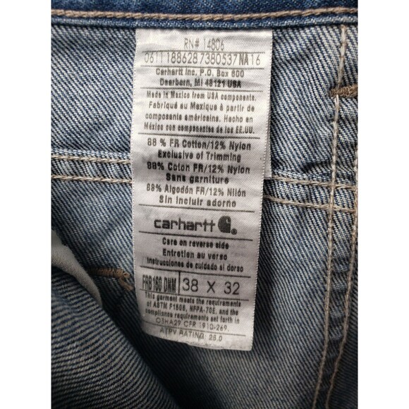 Carhartt FR Jeans Mens 38x32 (Fits 38x30) Blue Denim Flame Resistant Relaxed Fit - Picture 10 of 16